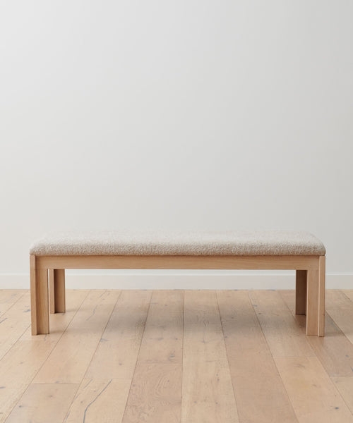 Scandinavian Bench with Boucle Upholstery and Light Oak Frame