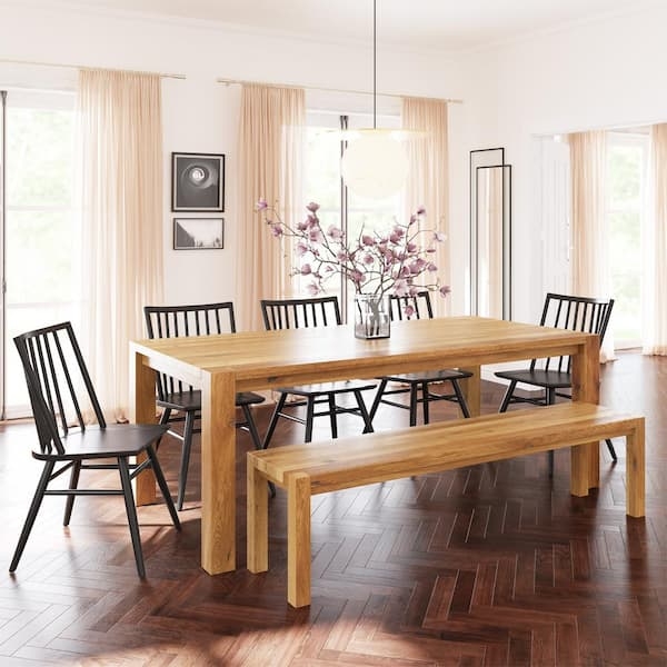 Scandinavian Dining Bench, Backless Silhouette, Oak Toned Finish