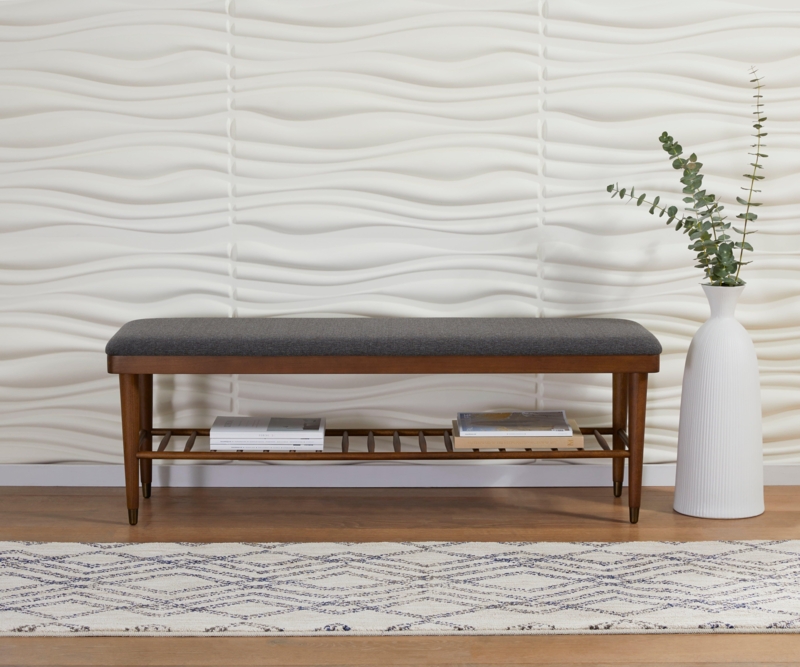 Scandinavian Entryway Bench with Shelf Tapered Legs