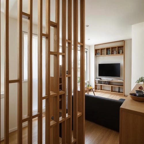 Scandinavian Room Divider Natural Wood Grain Slatted Design Zoning