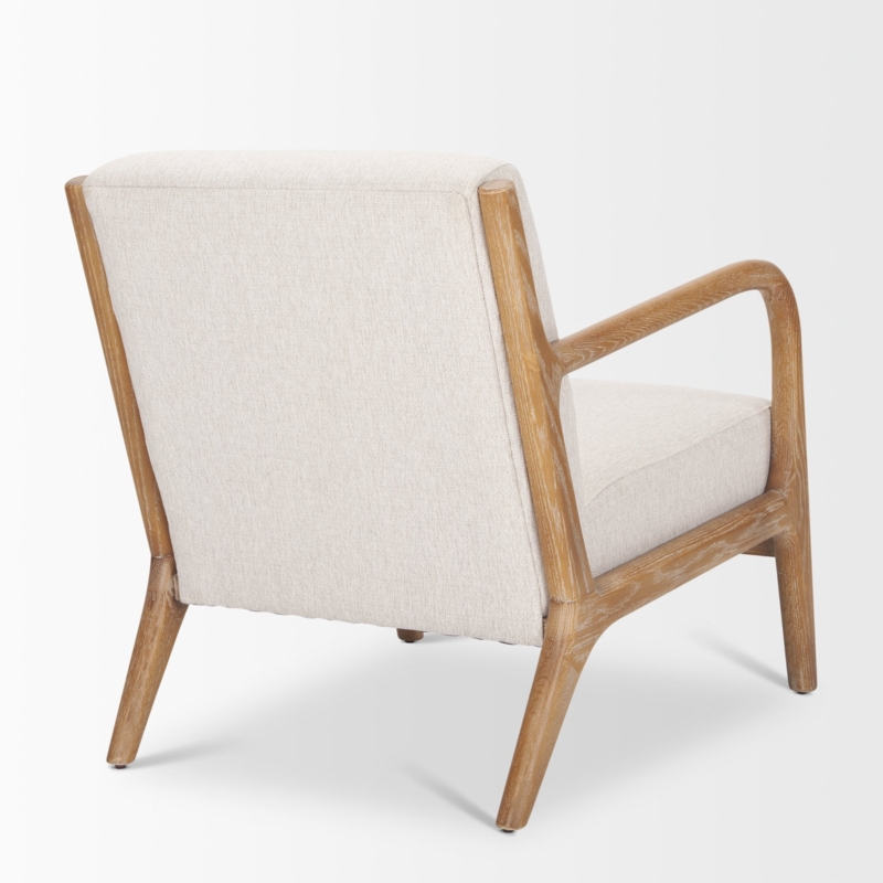 Scandinavian Style Accent Chair, Exposed Wood Frame, Beige Cushions