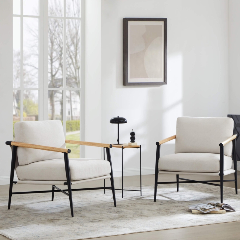 Scandinavian Style Accent Chair with Curved Silhouette in Beige