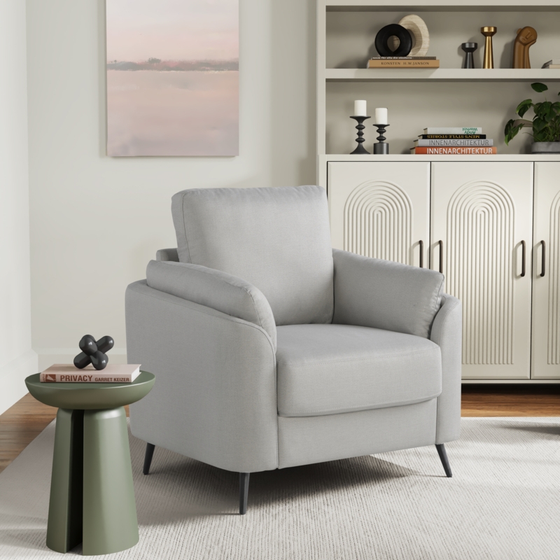 Scandinavian Style Accent Chair with Woven Fabric and Flared Arms
