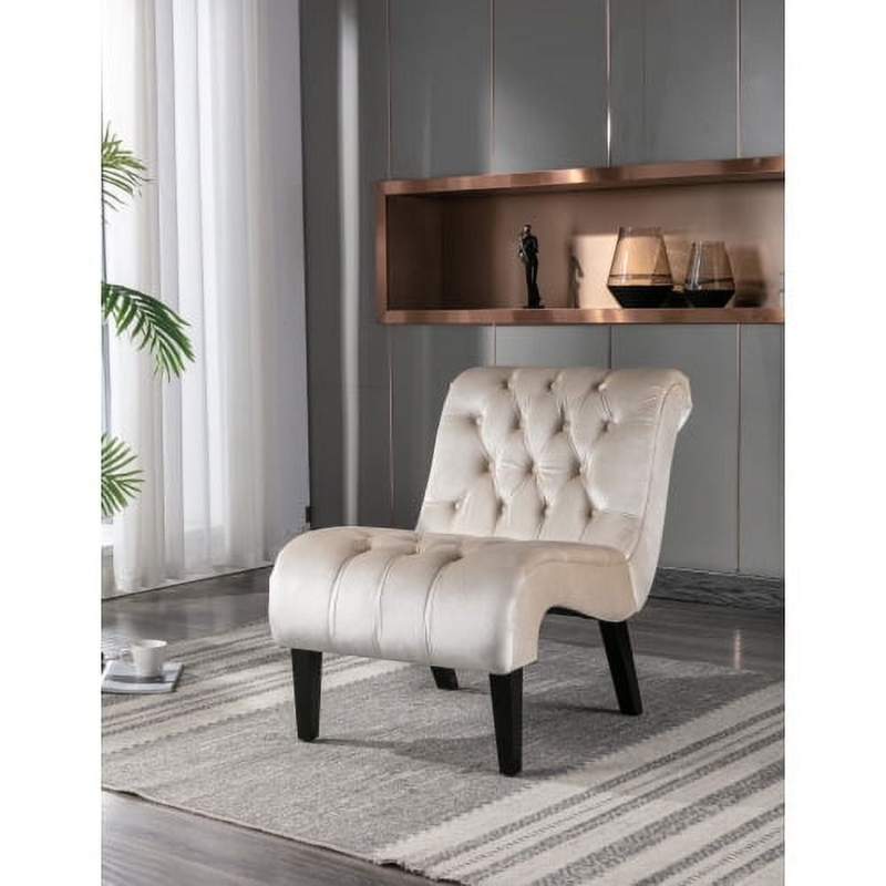 Scandinavian Style Lounge Chair Beige Fabric Curved Back Minimalist