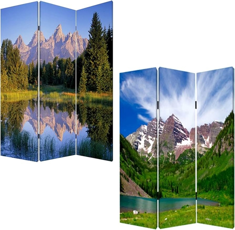 Scenic Folding Room Divider with Vibrant Alpine Mountain Photography