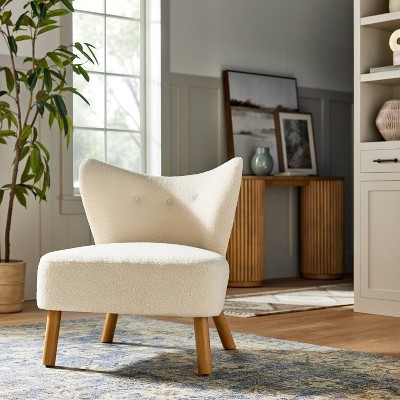 Sculpted Accent Chair in Faux Shearling with Tufted Seat