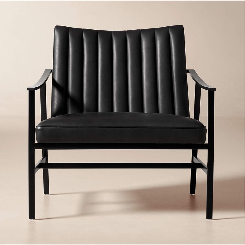 Sculptural Accent Chair Spindle Metal Frame Button Tufting Leather-Like