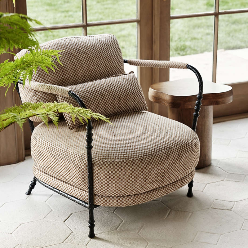 Sculptural Accent Chair Tubular Metal Frame Cream Upholstery