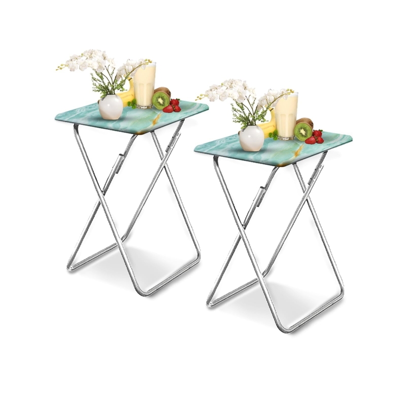 Sea Blue Tv Tray Set of 2 Folding X-Frame Legs Modern Style