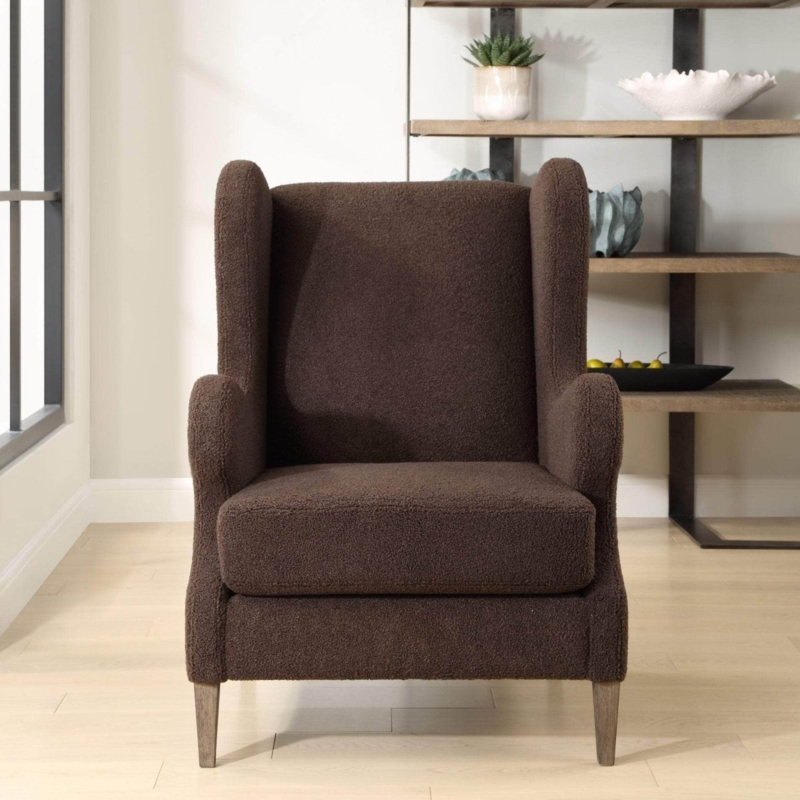 Serpentine Back Accent Chair with Textured Brown Woven Fabric