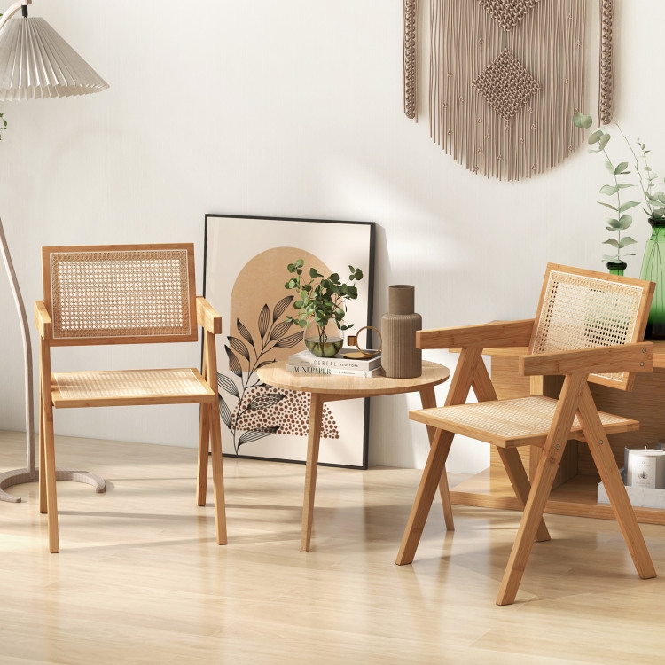 Set of 2 Accent Chairs with Bamboo Frame and Hexagonal Weave