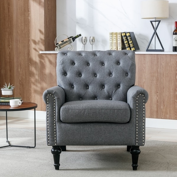 Set of 2 Charcoal Accent Chairs with Diamond Tufting and Rolled Arms