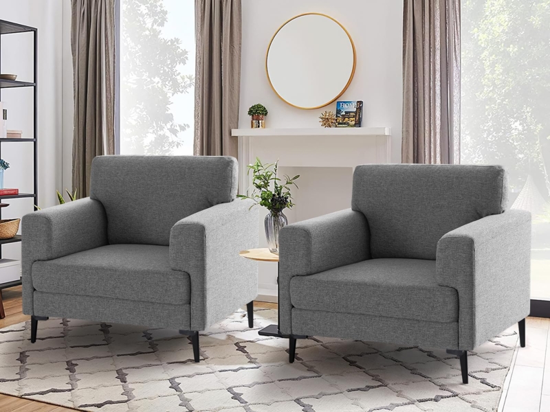 Set of 2 Dark Grey Wingback Accent Chairs with Tufting