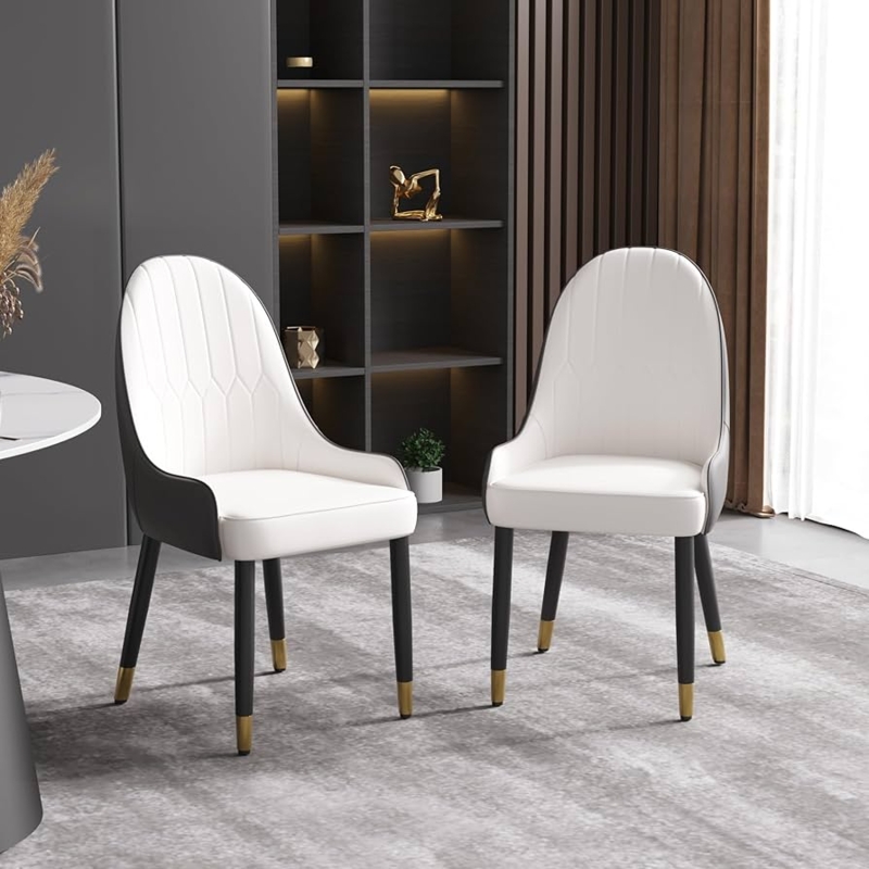 - Set of 2 Dining Chairs - Dining Room Chair Set, Modern PU  Leather Upholstered Kitchen Dining Chairs Set, Scandinavian Accent Chairs  for Kitchen Dining Room Living Room Office, White and