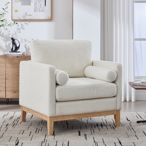 Set of 2 Ivory Boucle Accent Chairs with Bolster Pillows