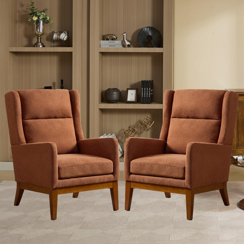 Set of 2 Mid-Century Orange Button Tufted Accent Chairs