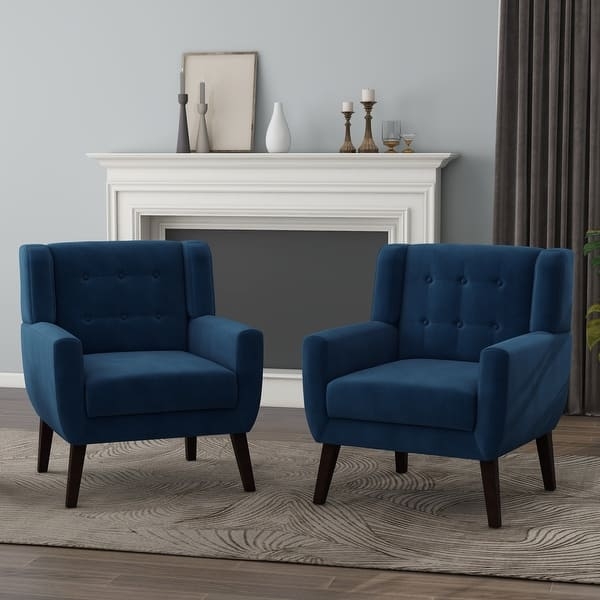 Set of 2 Navy Blue Velvet Accent Chairs with Gold Tapered Legs