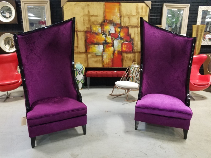 Set of Accent Chairs Asymmetrical High Back Cabriole Legs Whimsical