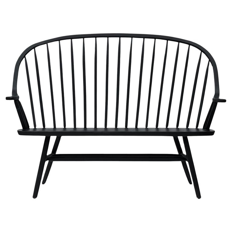 Settee Bench Black Spindle Back Bentwood Frame Tapered Legs Modern