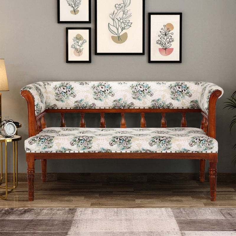Settee Bench Traditional Floral Upholstery Carved Cabriole Legs Wood