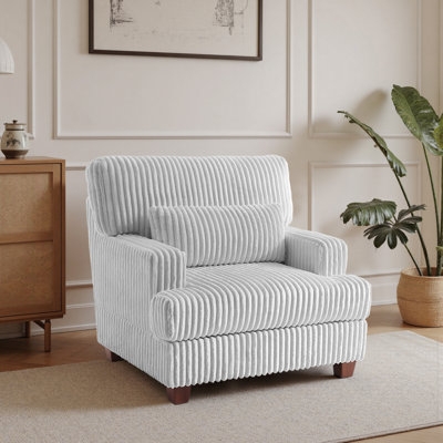 Shaggy White Accent Chair, Faux Fur Oversized with Pillow