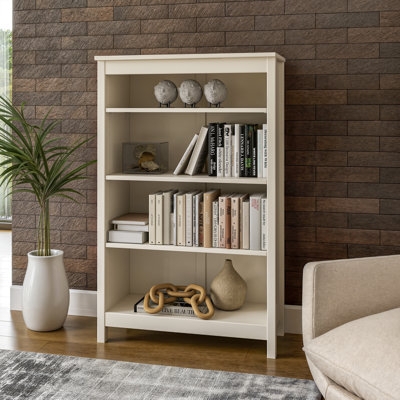 Shaker Style Bookcase Warm Honey Brown Solid Sides Five Tier