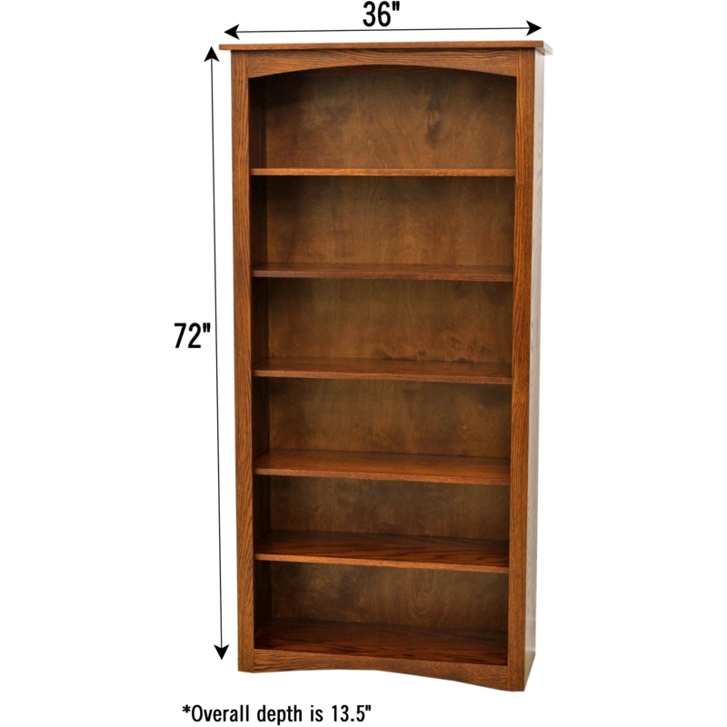 Shaker Style Wood Bookcase Tall Cherry Finish Six Tier