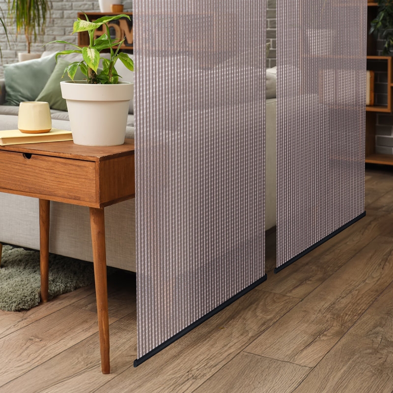 Sheer Lavender Hanging Room Divider Panels, Vertical Grid Pattern
