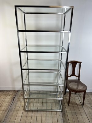 Shelving Unit 1980s High-Tech Style Polished Metal Cylindrical Legs