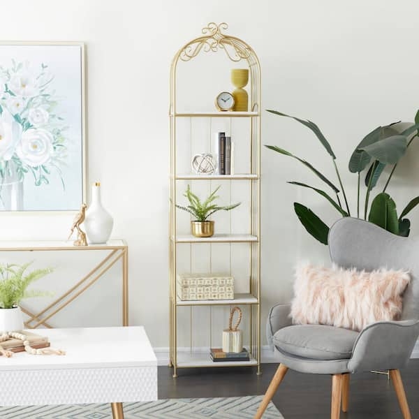 Shelving Unit Glam Gold And Marble Look Shelves 79 Inch Height