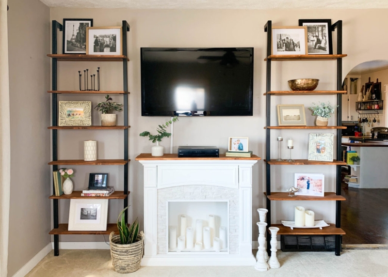 Shelving Unit Wall Mounted Industrial Helix Supports Wood Toned