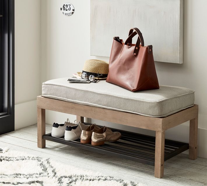 Shoe Bench Slatted Shoe Storage Wood Metal Industrial Entryway