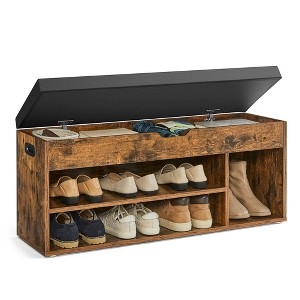 Shoe Bench Tri-Compartment Base, Rustic Brown Mudroom Storage