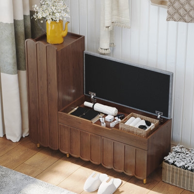 Shoe Storage Bench L-Shaped Tall Dark Wood Lift Top