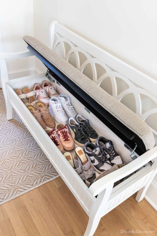 Shoe Storage Bench Metal Frame Wood Top, Modern Farmhouse Rack