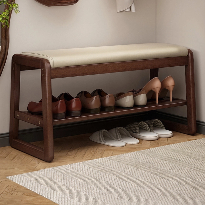 Shoe Storage Bench Slatted Shelves, Scandinavian Style Wooden Rack