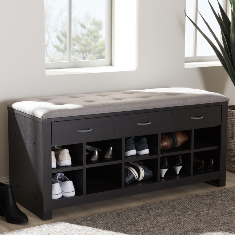 Shoe Storage Bench with 10 Cubbies, 3 Drawers