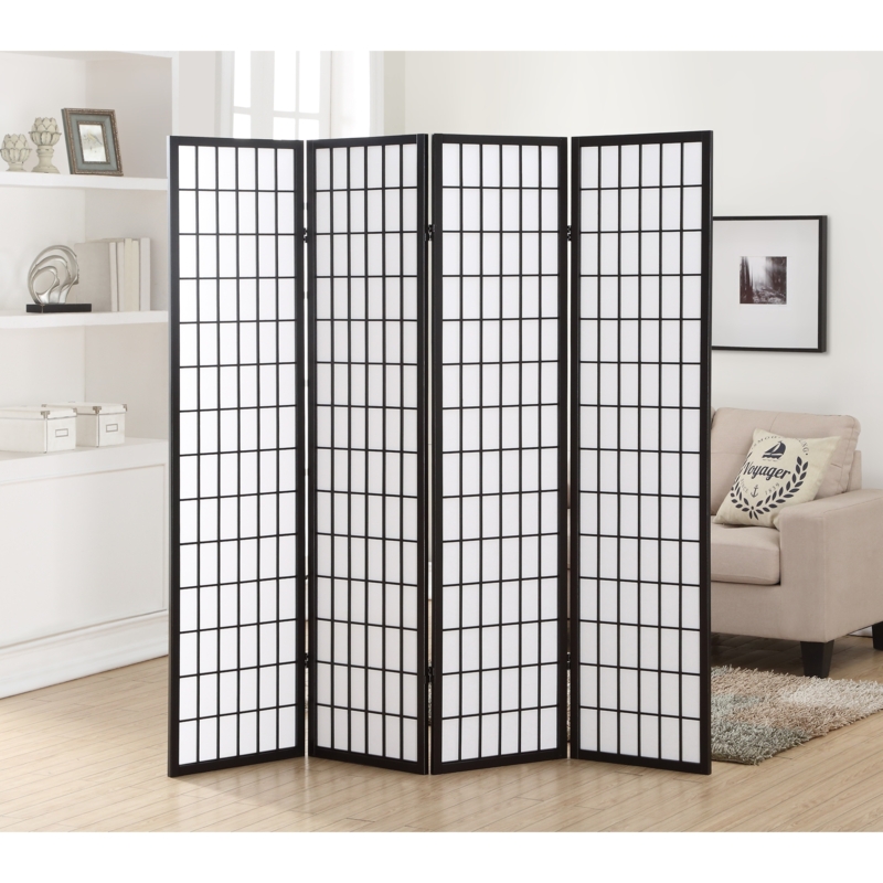 Shoji Room Divider Black Grid Translucent Folding Screen