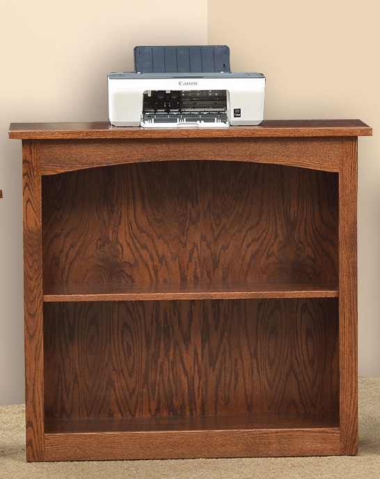 Short Bookcase Low Profile Three Compartment Craftsman Style Wood Grain