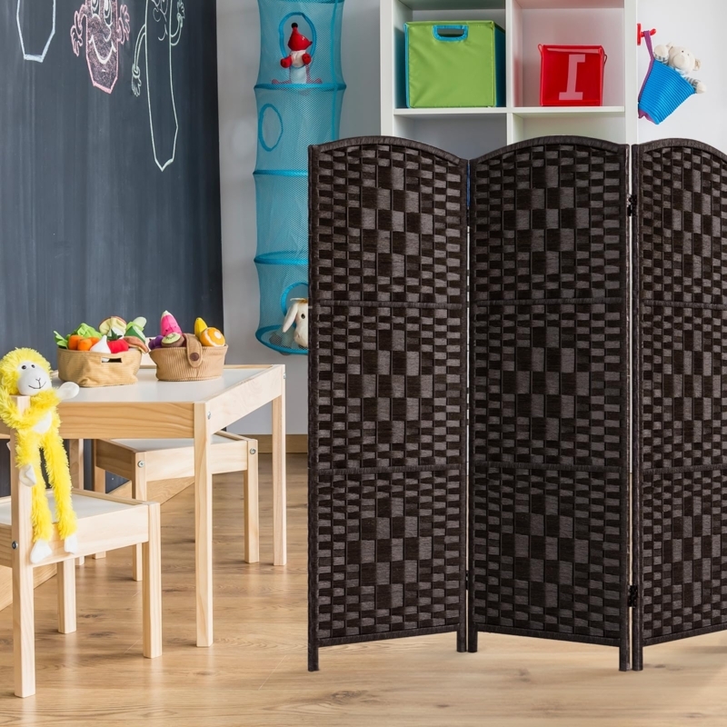 Short Room Divider featuring Mocha Woven Checkerboard Pattern