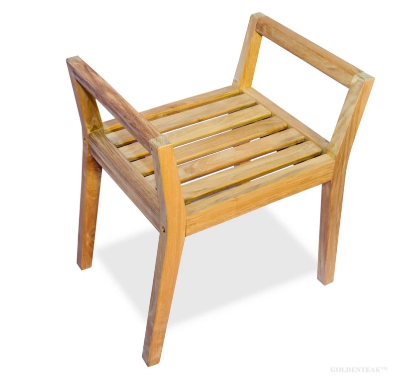 Shower Bench with Curved Back and Integrated Arms, Spa-Inspired Wood