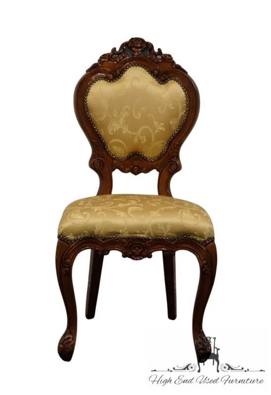 Side Chair Antique Rococo Style Carved Frame Damask Pattern