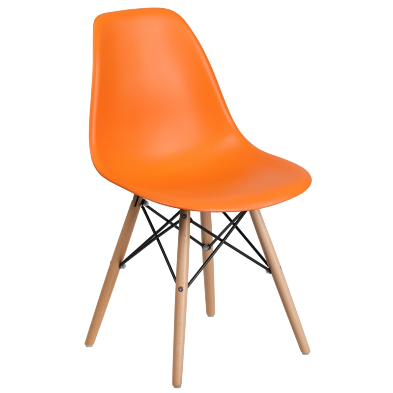 Side Chair, Vibrant Orange Molded Shell, Eiffel Style Base Accent Seating