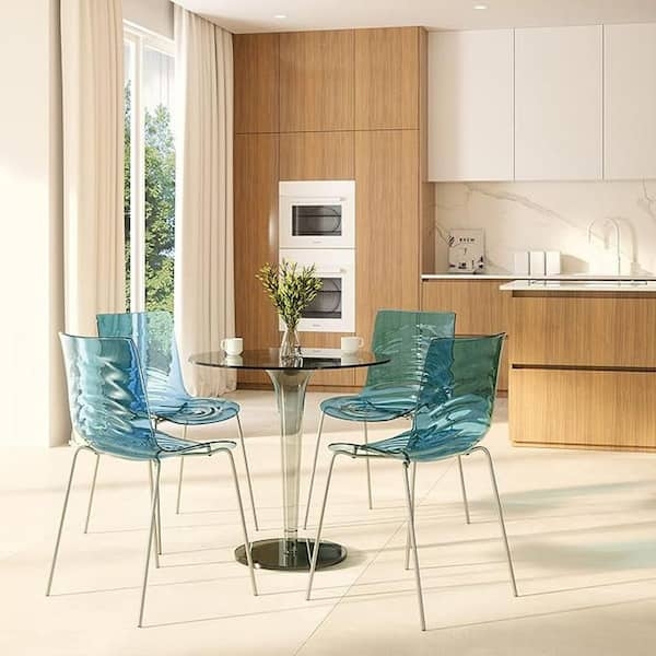 Side Chair, Vibrant Teal Plastic Shell, Eiffel Style Legs Accent Set