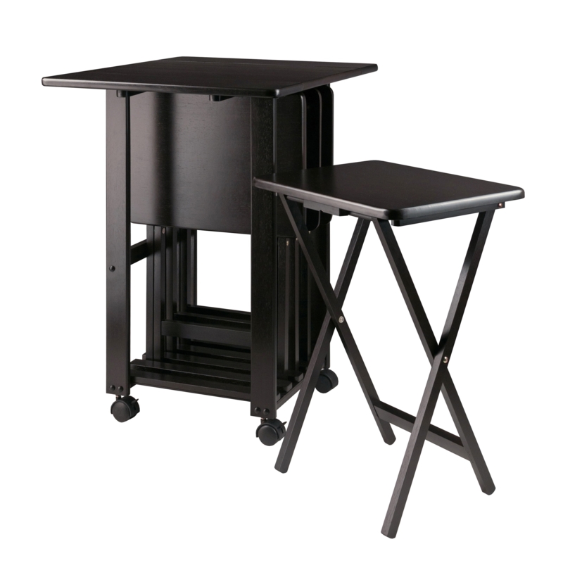 Simple Folding TV Tray Rounded Corners Warm Brown Wood Satin Finish