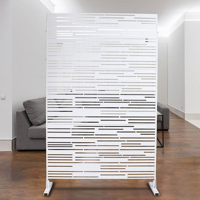 Single Panel Room Divider White Metal Staggered Slat Pattern Laser Cut