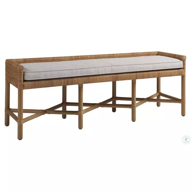 Six-Leg Rattan Bench with Intricate X-Stretcher and Cushion