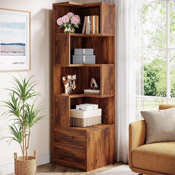 Six-Tier Bookshelf Rustic Wood And Metal Industrial Styling
