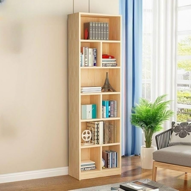 Six-Tier Slender Bookcase with Closed Back Design in Wood Tone