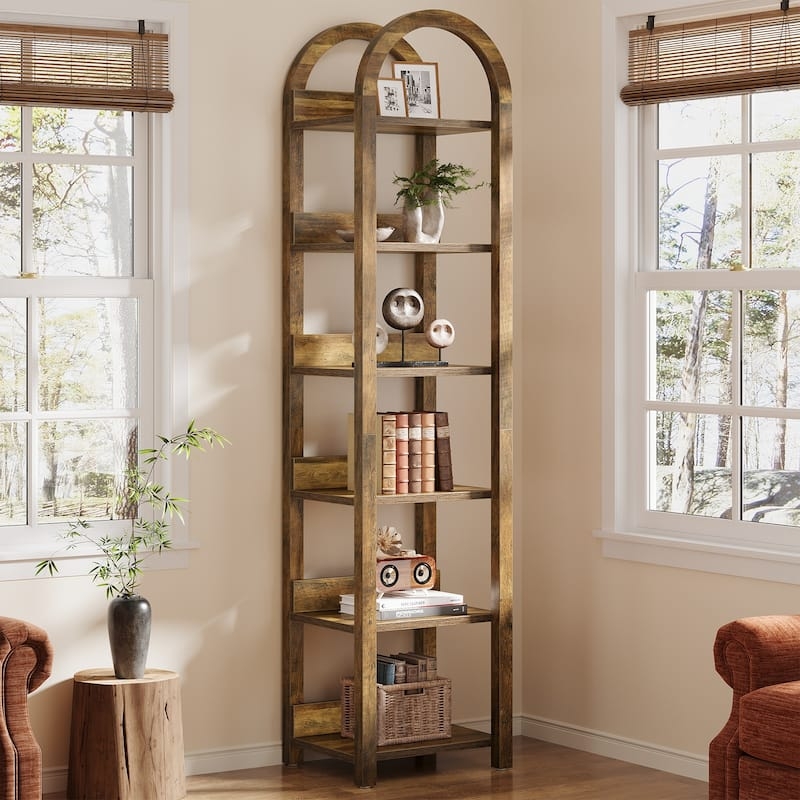 Skinny Dark Brown Wood Bookshelf with Open-Back Design
